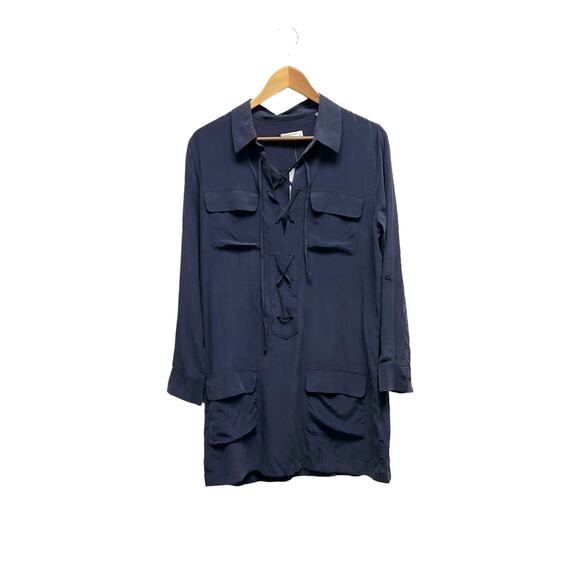 NWT Equipment Knox‎ Lace-Up Silk Shift Dress in Peacoat Women’s Size Small - Picture 2 of 11